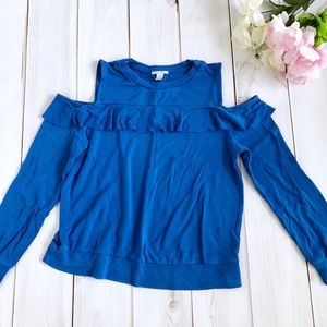 Halogen Blue Open Shoulder Sweatshirt